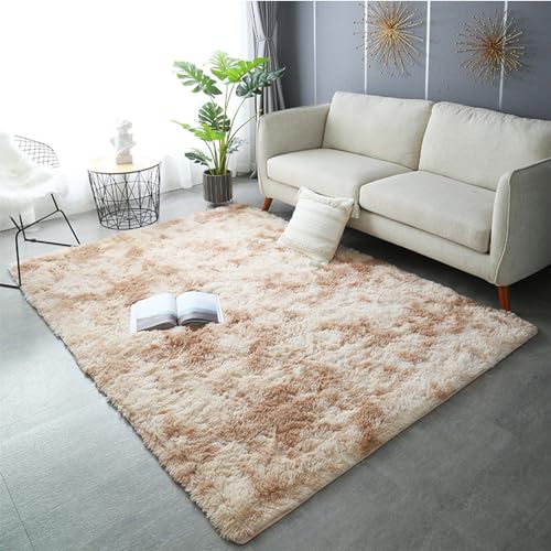 Mateju Teppich Wohnzimmer, Teppich Flauschig Modern Hochflor Teppich Schlafzimmer Bettvorleger Teppich Waschbar für Wohnzimmer Schlafzimmer Kinderzimmer Wohnzimmer (60x90cm,Tie-Dye Kamel) von Mateju