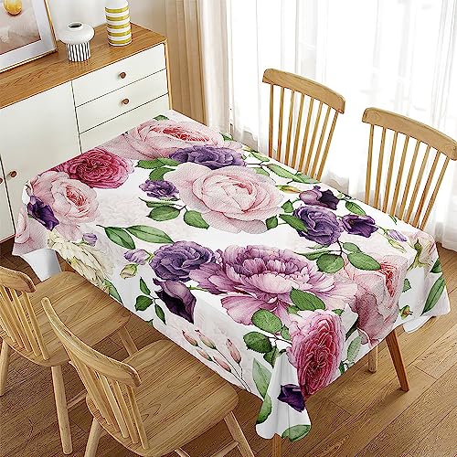 Mateju Tischdecke Abwaschbar Gartentischdecke, Indoor Tischdecke Eckig Tischdecken Tischtuch, Tisch Schutz (140x220cm,Lila Blumen) von Mateju