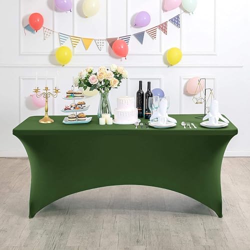 Mateju Tischhusse 4/6/8 Fuß, Volltonfarbe Elasthan Tischdecke Rechteckige Tisch Hussen Polyester Spanntischdecke für Hochzeit Party Küche Dekoration Feiern (Dunkelgrün,183x76x76cm) von Mateju