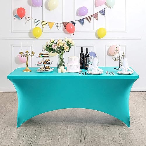 Mateju Tischhusse 4/6/8 Fuß, Volltonfarbe Elasthan Tischdecke Rechteckige Tisch Hussen Polyester Spanntischdecke für Hochzeit Party Küche Dekoration Feiern (Türkis,244x76x76cm) von Mateju