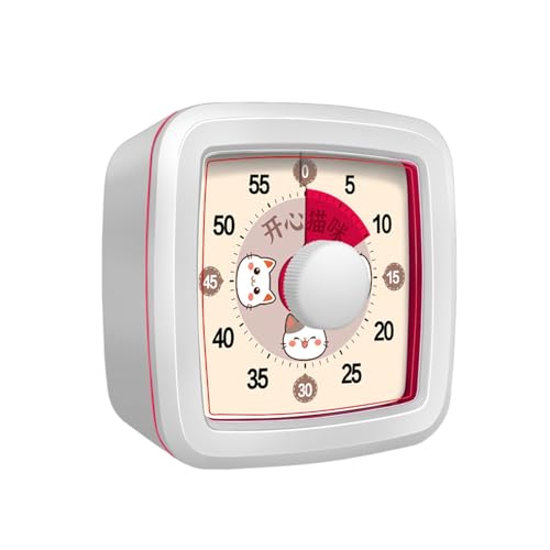 Mateju Visueller Timer Kinder 60 Minuten Countdown Timer für Erwachsene Leise Zahnputzuhr Lernuhr Küchentimer Zeit Management Werkzeug Tool für Schule Büro (Weiße Katze,One Size) von Mateju