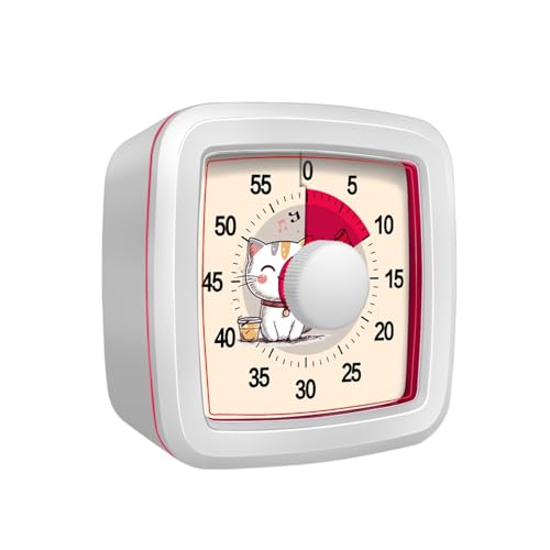 Mateju Visueller Timer Kinder 60 Minuten Countdown Timer für Erwachsene Leise Zahnputzuhr Lernuhr Küchentimer Zeit Management Werkzeug Tool für Schule Büro (Weiße Katze 1,One Size) von Mateju