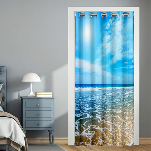 Mateju Vorhang Blickdicht mit Ösen Türvorhang, Strandlandschaft Verdunklungsvorhänge Isolierter Türvorhang Raumteiler Vorhänge für Wohnzimmer Schlafzimmer Fenster Schrank (Meer,180x200cm) von Mateju