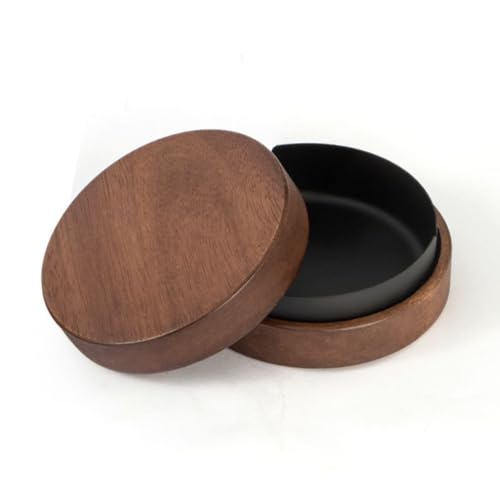 Mateju Walnussholz Aschenbecher mit Deckel,Aschenbecher Unkraut Winddichter Aschenbecher Holz Anti-Rutsch Anti-Drop für Indoor or Outdoor Home Office Garten Dekoration (Schwarz) von Mateju