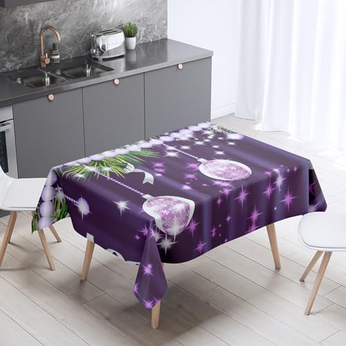 Mateju Wasserdicht 3D Weihnachten Tischdecke, Rechteckig Gartentischdecke Tischdecke Kratzfest Tischdecken Tischtuch Polyester Tisch Schutz für Weihnachten-Party (90x140cm,Lila) von Mateju