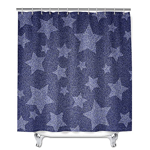 Mateju Wasserdicht Duschvorhang Staubdicht, Motiv Denim Duschvorhänge Waschbar Polyester Stoff Badvorhang mit 12 Duschvorhängeringen für Badewanne Badezimmer (180x180cm,Stern) von Mateju