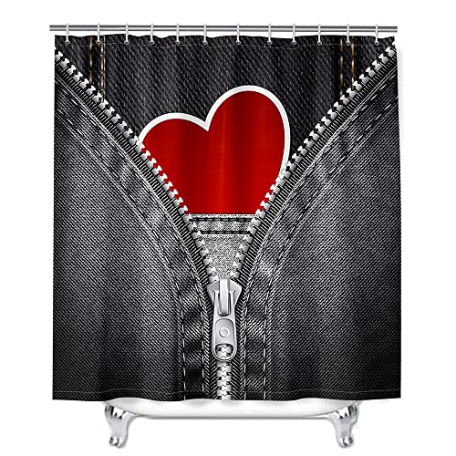 Mateju Wasserdicht Duschvorhang Staubdicht, Motiv Denim Duschvorhänge Waschbar Polyester Stoff Badvorhang mit 12 Duschvorhängeringen für Badewanne Badezimmer (90x180cm,Herz) von Mateju