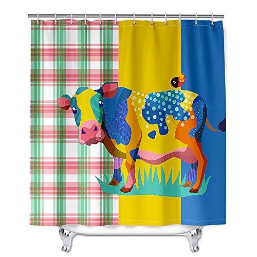 Mateju Wasserdicht Duschvorhang Staubdicht, Motiv Kuh-Muster Duschvorhänge Waschbar Polyester Stoff Badvorhang mit 12 Duschvorhängeringen für Badewanne Badezimmer (120x180cm,Schottisches Plaid) von Mateju