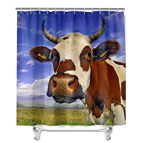 Mateju Wasserdicht Duschvorhang Staubdicht, Motiv Kuh-Muster Duschvorhänge Waschbar Polyester Stoff Badvorhang mit 12 Duschvorhängeringen für Badewanne Badezimmer (180x200cm,Gefleckte Kuh) von Mateju