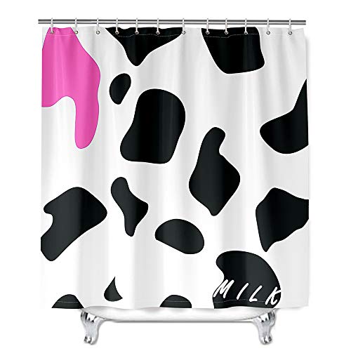 Mateju Wasserdicht Duschvorhang Staubdicht, Motiv Kuh-Muster Duschvorhänge Waschbar Polyester Stoff Badvorhang mit 12 Duschvorhängeringen für Badewanne Badezimmer (180x200cm,Schwarz und weiß) von Mateju