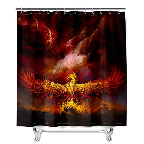 Mateju Wasserdicht Duschvorhang Staubdicht, Motiv Phönix Duschvorhänge Waschbar Polyester Stoff Badvorhang mit 12 Duschvorhängeringen für Badewanne Badezimmer (Brauner Himmel,180x200cm) von Mateju