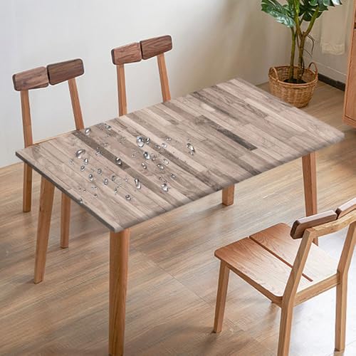 Mateju Wasserdicht Tischdecke Outdoor, 3D-Holzbrett Rechteckig Gartentischdecke Abwaschbar Wischbare Gummiband Elastisch Tischdecken Outdoor Garten Küchen (Grau-Braun,170x95cm) von Mateju