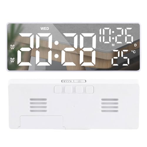 Mateju Wecker für Schlafzimmer Digitale mit 2 Wecker-Sets, Sleep Timer & Schlummerfunktion, LED Großes Display, Typ-C-Schnittstelle, Temperatur & Datumsanzeige, Mit Spiegel (Weiß-Weiß) von Mateju