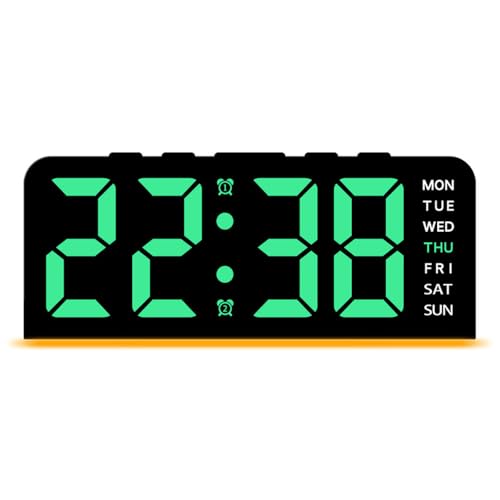 Mateju Wecker für Schlafzimmer Digitale mit Doppelalarm, Sleep Timer & Schlummerfunktion, LED Großes Display Dimmbares, Dimmer & Temperatur & Datumsanzeige (Schwarz Grün) von Mateju
