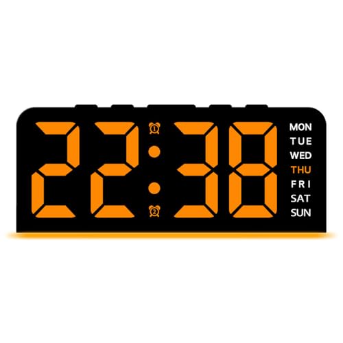 Mateju Wecker für Schlafzimmer Digitale mit Doppelalarm, Sleep Timer & Schlummerfunktion, LED Großes Display Dimmbares, Dimmer & Temperatur & Datumsanzeige (Schwarz Orange) von Mateju