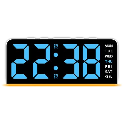 Mateju Wecker für Schlafzimmer Digitale mit Doppelalarm, Sleep Timer & Schlummerfunktion, LED Großes Display Dimmbares, Dimmer & Temperatur & Datumsanzeige (Weiß Blau) von Mateju