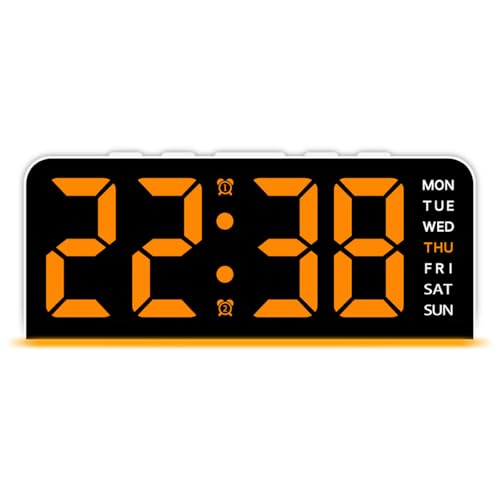 Mateju Wecker für Schlafzimmer Digitale mit Doppelalarm, Sleep Timer & Schlummerfunktion, LED Großes Display Dimmbares, Dimmer & Temperatur & Datumsanzeige (Weiß Orange) von Mateju