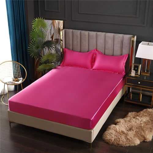 Mateju Weicher Satin Spannbettlaken aus Mikrofaser Einfarbig Bequem Seidig Spannbetttuch für Einzelbett Doppelbett Boxspringbett, Tiefe Tasche, bis 25 cm Matraze (Rosa Farbe,120x200cm) von Mateju