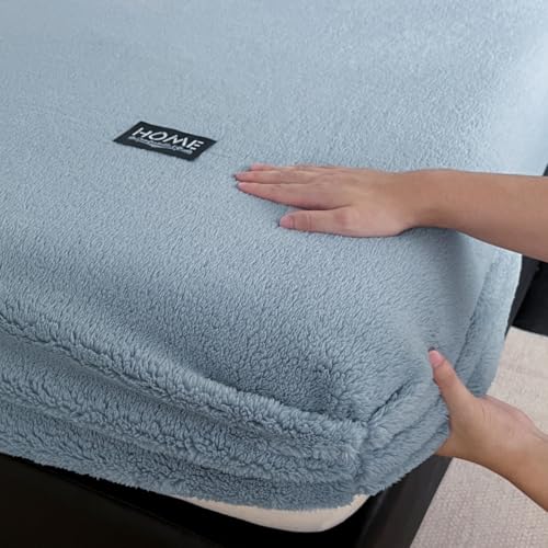 Mateju Weiches Fleece Spannbettlaken Winter Verdickter Flauschige Warme Einfarbig Plüsch Spannbetttuch für Boxspringbett Bequem Bettlaken Elastisches für Hohe Matratze (blau,90x200cm) von Mateju
