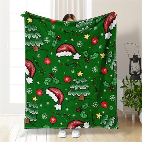 Mateju Weihnachten Kuscheldecke Decke Flauschig Fleecedecke Flanelldecke Sofadecke Warm Weich Karikatur Weihnachten Wohndecke Überwürfe Couchdecke Weihnachten Deko (Grün,100x150cm) von Mateju