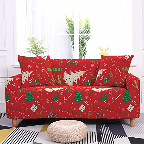 Mateju Weihnachts Sofabezug Sofaüberwürfe 1/2/3/4 Sitzer, Antirutsch Ecksofa Couchbezug L Form Sofa Stretch Spannbezug Sesselbezug für Wohnzimmer Wohnkultur (Rote Weihnachten,1-Sitzer 90-140cm) von Mateju