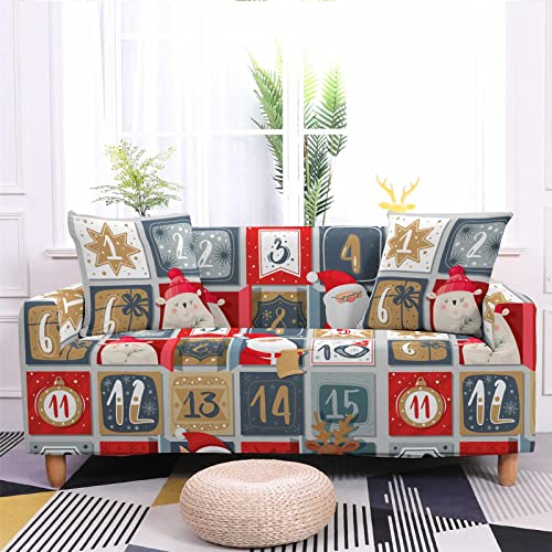 Mateju Weihnachts Sofabezug Sofaüberwürfe 1/2/3/4 Sitzer, Antirutsch Ecksofa Couchbezug L Form Sofa Stretch Spannbezug Sesselbezug für Wohnzimmer Wohnkultur (Weihnachtsbär,2-Sitzer 145-185cm) von Mateju