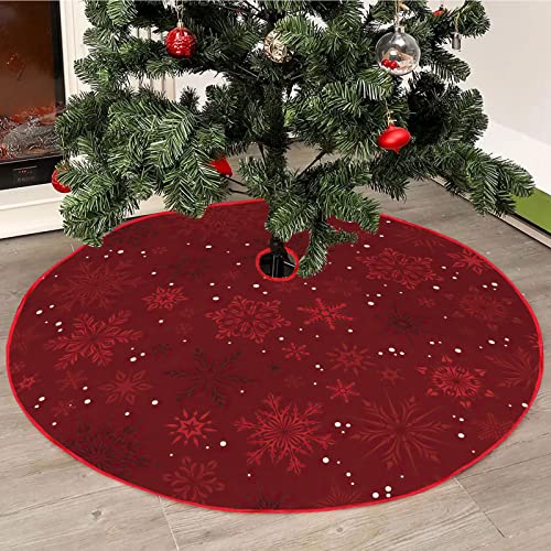 Mateju Weihnachtsbaum Rock Schneeflocke Weihnachtsbaumdecke Groß Tannenbaum Unterlage Rund Christbaumdecke Christbaumständer Teppich Baumdecke für Weihnachtsdeko Party (28inch,Dunkelrot) von Mateju