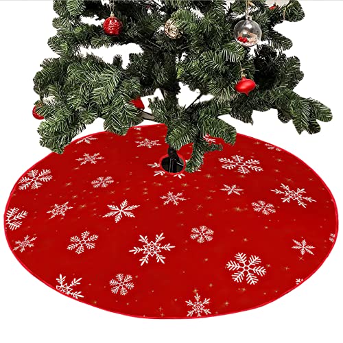 Mateju Weihnachtsbaum Rock Weihnachtsbaumdecke Schneeflocke Groß Tannenbaum Unterlage Rund Christbaumdecke Christbaumständer Teppich Baumdecke für Weihnachtsdeko Neujahr Party (Rot,120cm) von Mateju