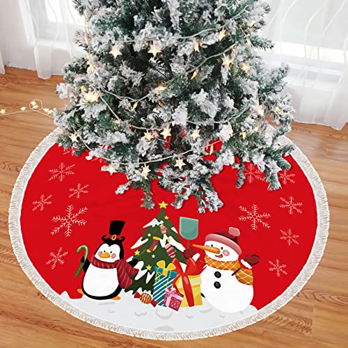 Mateju Weihnachtsbaum Tassel Rock Weihnachtsbaumdecke Rund Decke Christbaumdecke Christbaumständer Teppich Baumdecke Weihnachtsbaum Deko für Weihnachten Neujahr Party (rot,28inch) von Mateju