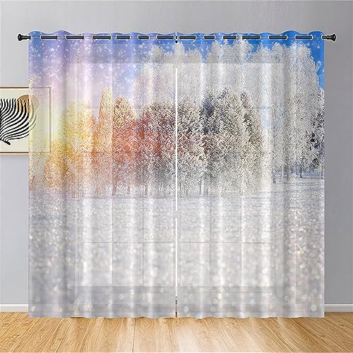 Mateju Winterlandschaft Druck Vorhänge Wohnzimmer, Vorhänge Mit Ösen 2er Set Gardinen Küchengardinen Modern, Tüll Gardine Dekorativ Schlafzimmer Kinderzimmer (Schnee 1,107 x 213 cm) von Mateju