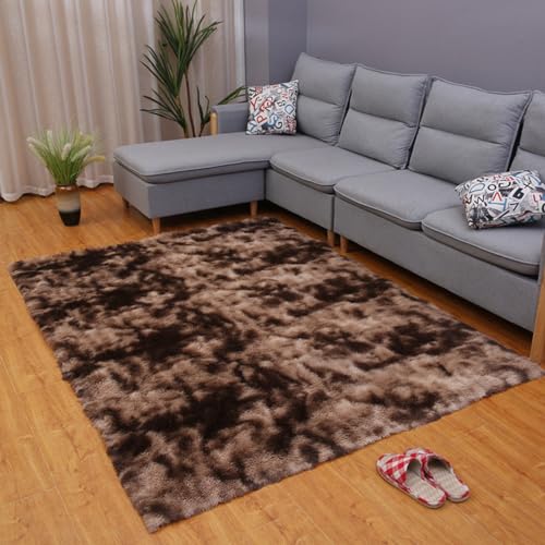 Teppich Wohnzimmer, Mateju Teppich Flauschig 200x300, Modern Hochflor Teppich Schlafzimmer Bettvorleger Teppich Waschbar für Interieur, Kinderzimmer, Schlafzimmer (80x160cm,Kaffee) von Mateju