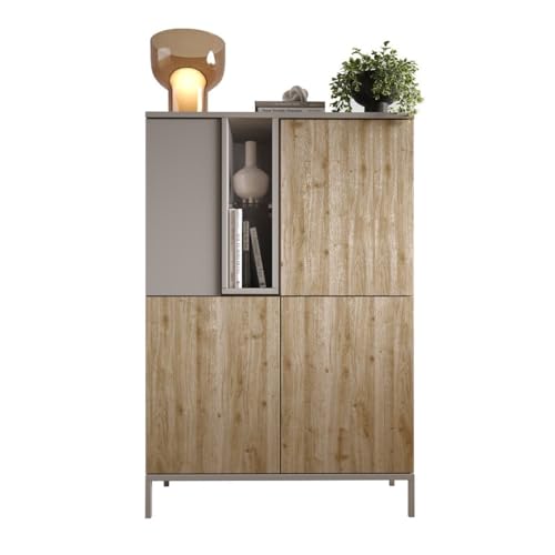 Matelpro Hohe Anrichte Eiche Cadiz/Grau Kaschmir Enzian – Modernes & Design – Eiche Cadiz/Kaschmirgrau – Türen: Klapptüren von Matelpro