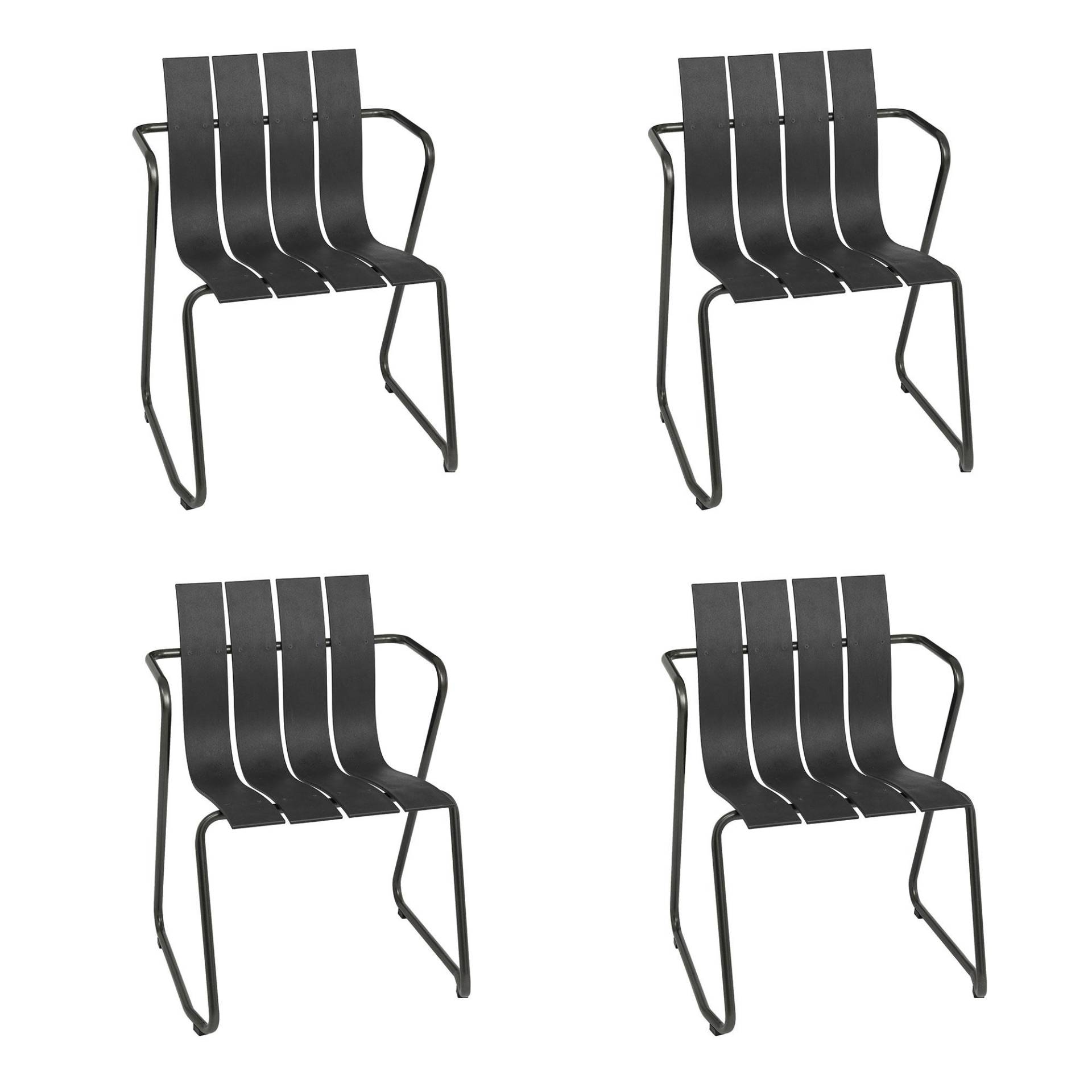 Mater - Ocean Armlehnstuhl 4er Set - schwarz/Sitz recycelter Kunststoff/Gestell Stahl/BxHxT 60x81x56cm von Mater