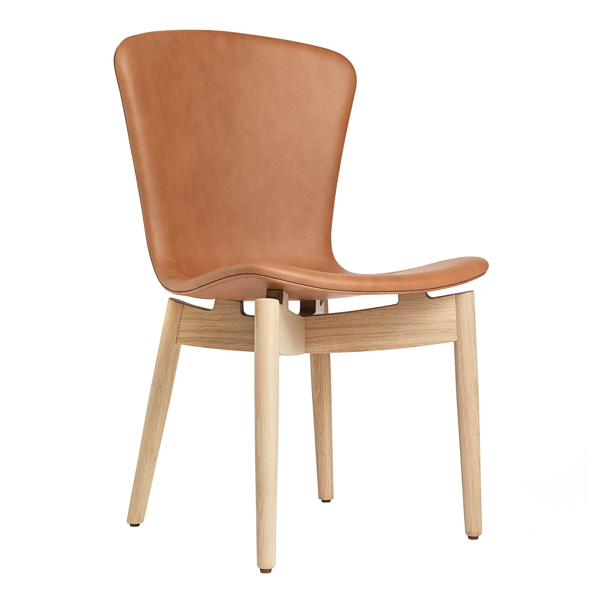 Mater - Shell Stuhl Gestell Eiche matt lackiert - brandy/Sitz Ultra Leder/Füße Eiche matt lackiert/BxHxT 49x87x57cm von Mater