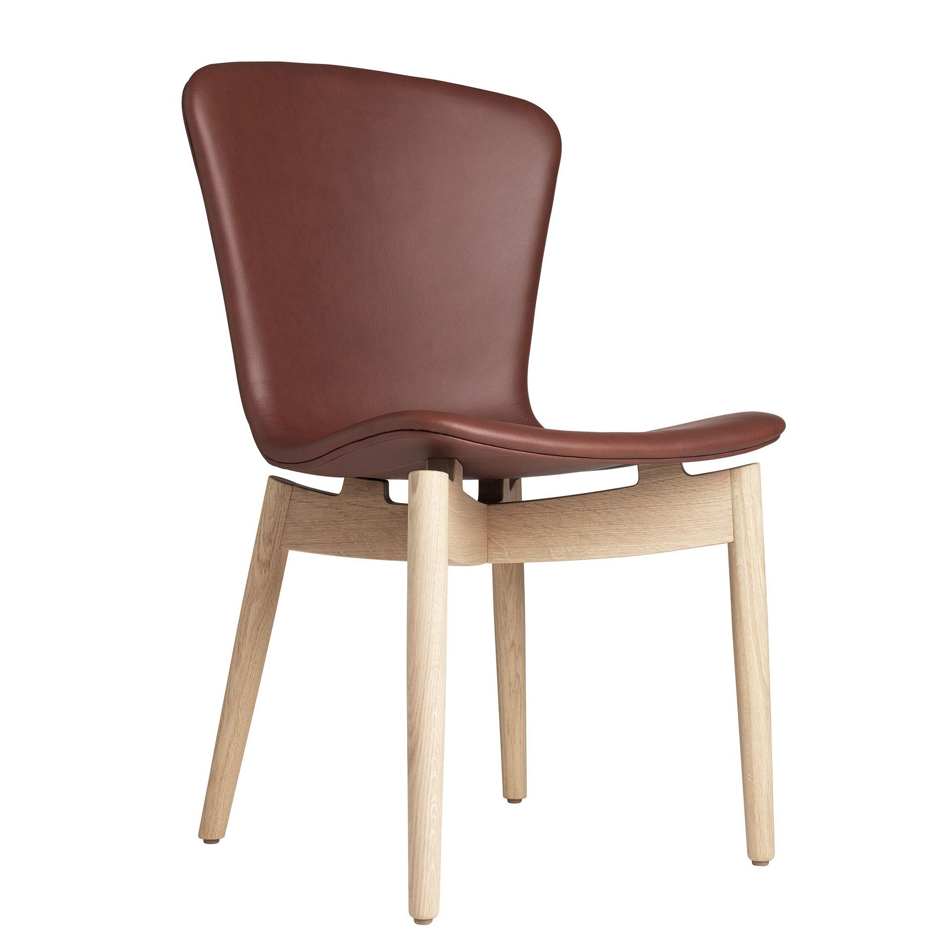 Mater - Shell Stuhl Gestell Eiche matt lackiert - cognac/Sitz Ultra Leder/Füße Eiche matt lackiert/BxHxT 49x87x57cm von Mater