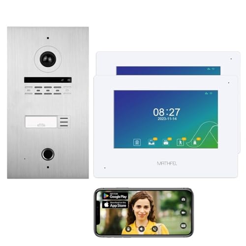 MATHFEL Video Türsprechanlage für 2 Familienhaus mit 2 Jahren Garantie - 7-Zoll 2 Megapixel Full HD Kamera mit Weitwinkel und Fingerprint - Türklingel mit Kamera 2 Familienhaus von Mathfel