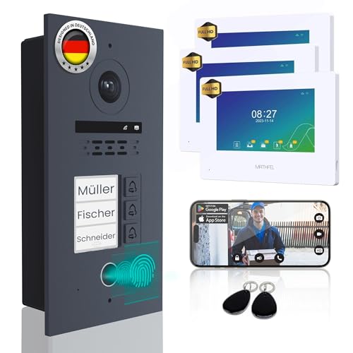 MATHFEL 2 Draht Bus IP 3 Familienhaus Video Türsprechanlage Fischaugenkamera 170 Grad, Außenstation in Aluminium, 3x7'' Monitor Anthrazit mit RFID Zugangskontroll MATHFEL 2 Draht Bus IP 3 Familienhaus Video Türsprechanlage Fischaugenkamera 170 Grad, Außenstation in Aluminium, 3x7'' Monitor Anthrazit mit RFID Zugangskontroll von Mathfel
