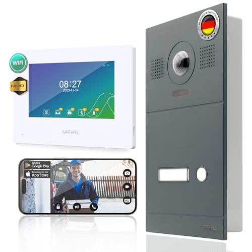 MATHFEL 2 Draht Bus IP Video Türsprechanlage 170 Grad Kamera, Außenstation in Aluminium, Full HD Auflösung (1x Monitor mit WLAN) (1x7'' Monitor mit WLAN) von Mathfel
