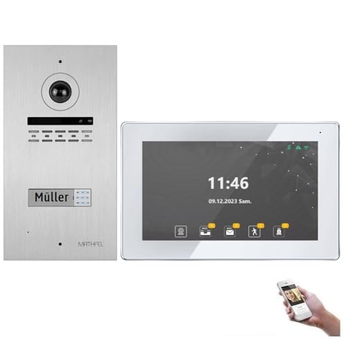 MATHFEL 2 Draht Bus IP WLAN Video-Türsprechanlage, 10 Zoll Touchscreen Monitore mit Full HD 2 Megapixel 170 Grad Weitwinkelkamera -Außenstation in Silber mit Gravur von Mathfel