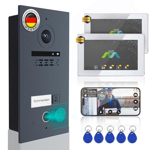 MATHFEL 2 Draht Video Türsprechanlage Einfamilienhaus Full HD - Einfache 2-Draht-Bus-Installation - 170° Kamera, 2X7-Zoll Touchscreen - Mit WLAN, RFID und Fingerprint Zugangskontrolle von Mathfel
