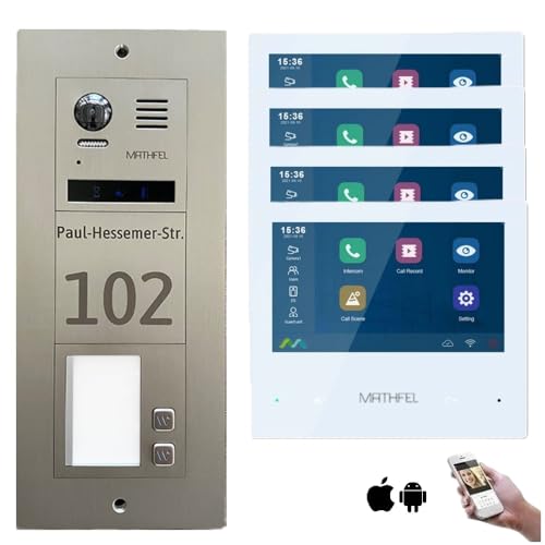 MATHFEL 2-Draht-Bus WLAN Video Türsprechanlage - Personalisierte Außenstation inklusive Gravur, ideal für 2 Familienhäuser, mit 4X 7'' Monitoren MATHFEL 2-Draht-Bus WLAN Video Türsprechanlage - Personalisierte Außenstation inklusive Gravur, ideal für 2 Familienhäuser, mit 4X 7'' Monitoren von Mathfel