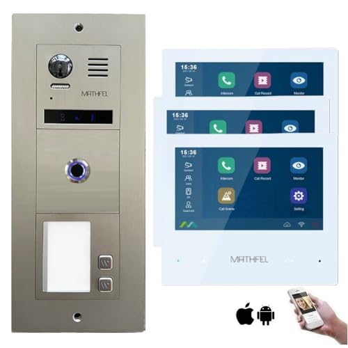MATHFEL 2-Draht-Bus WLAN Video-Türsprechanlage mit Fingerprint-Sensor - Komplettes Set für 2 Familienhaus mit 3X 7-Zoll-Monitoren von Mathfel