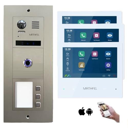 MATHFEL 2-Draht-Bus WLAN Video-Türsprechanlage mit Fingerprint-Sensor - Komplettes Set für 3 Familienhaus mit 3X 7-Zoll-Monitoren von Mathfel