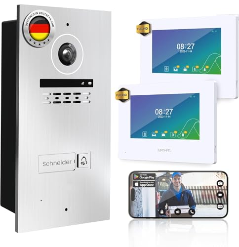 MATHFEL 2 Draht IP WLAN Video-Türsprechanlage, 7 Zoll Monitor mit Full HD 2 Megapixel 170 Grad Weitwinkelkamera -Außenstation in Silber (2x7'' Monitore) von Mathfel