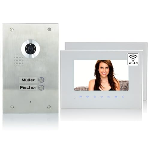 MATHFEL 2 Familienhaus 2 Draht Bus Video Türsprechanlage 7'' Monitor Kamera 170° Edelstahl, Monitore in Glas, 2x7'' Monitor Spiegel mit WLAN Außenstation Silber MATHFEL 2 Familienhaus 2 Draht Bus Video Türsprechanlage 7'' Monitor Kamera 170° Edelstahl, Monitore in Glas, 2x7'' Monitor Spiegel mit WLAN Außenstation Silber von Mathfel