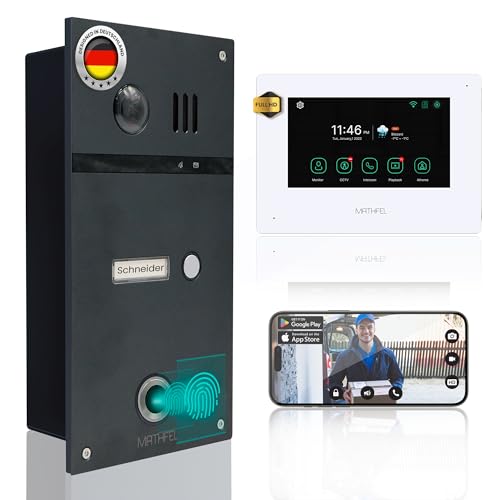 MATHFEL 4 Draht Video Fingerprint Türsprechanlage Gegensprechanlage Fischaugenkamera 170 Grad Außenstation, Größe: 1x7'' Monitor in weiß mit WLAN von Mathfel