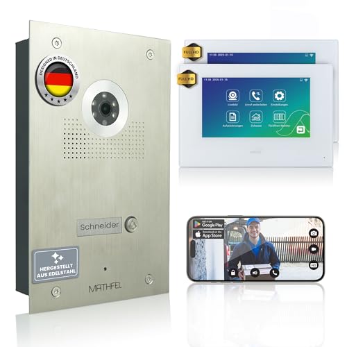 MATHFEL Video Türklingel mit Kamera und Monitor, WLAN-fähig, 2x7'' Anzeige, Türsprechanlage mit Türöffner - 4 Draht Technologie, Gegensprechanlage, Klingel für Haustür mit Kamera von Mathfel