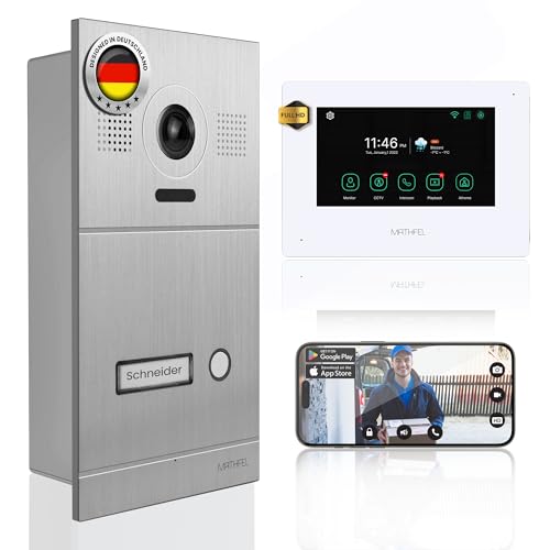 MATHFEL 4 Draht Video Türsprechanlage Gegensprechanlage Fischaugenkamera 170 Grad, HD Auflösung WLAN, Farbe: Silber, Größe: 1x7'' Monitor weiß Außenstation silber von Mathfel