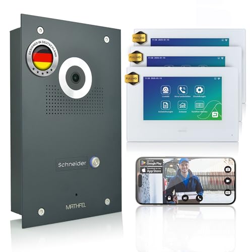 MATHFEL Türklingel mit Kamera und Monitor, Video Türsprechanlage, Gegensprechanlage mit Türöffner - 7'' TFT Monitor, WLAN Schnittstelle, 170° Weitwinkel-Fischaugen-Kamera von Mathfel