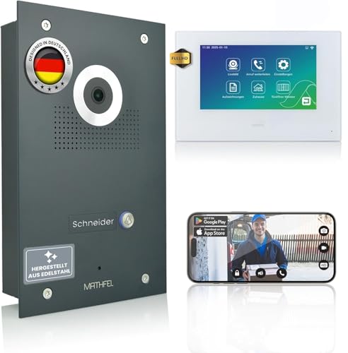 MATHFEL Video Türsprechanlage, Klingel mit Kamera und 7'' Monitor, Türklingel mit Kamera und Türöffner, Gegensprechanlage mit Türöffner - Video-Gegensprechanlage mit WLAN Full HD von Mathfel